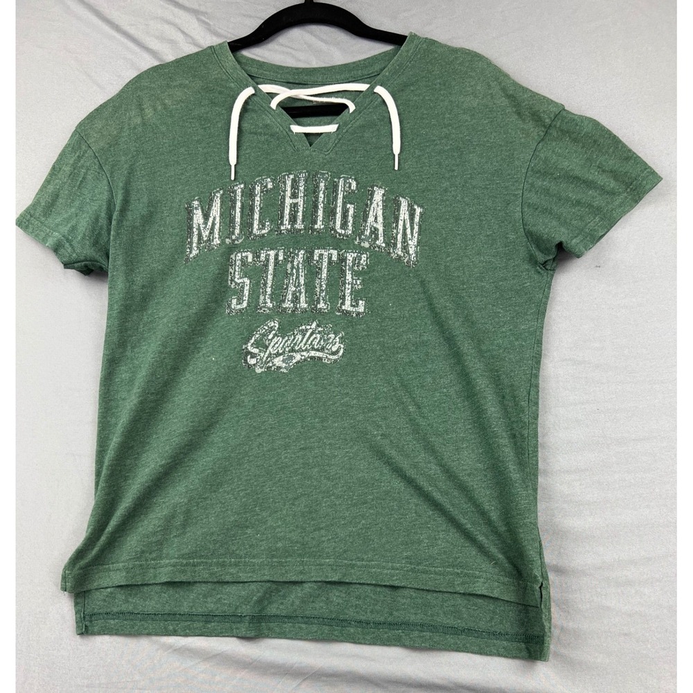 Captivating Apparel Michigan State Spartans Shirt Women Small Green Lace Up Good